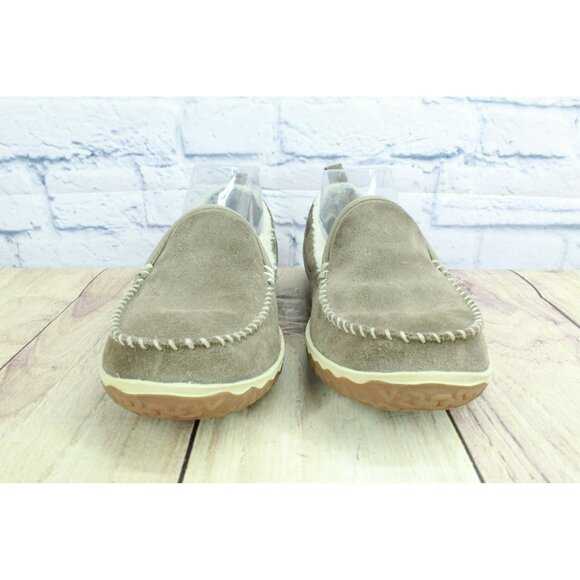 LL Bean Cement Suede Slip-On Fleece Lined Mountain Moccasin Slippers Size 8 M - Picture 4 of 9